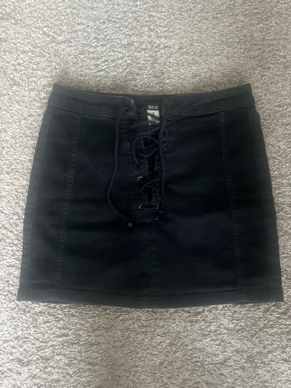 BDG Black Lace-Up Front Denim Mini Skirt